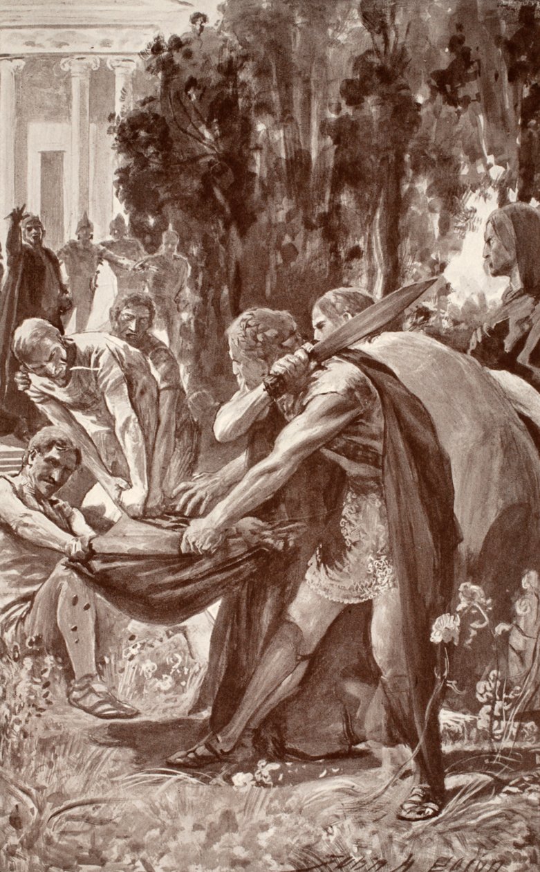 Brian Domuz Derisini ele geçiriyor, Charles Squire'ın "Celtic Myth and Legend" adlı eserinden bir çizim, 1905 by John Henry Frederick Bacon