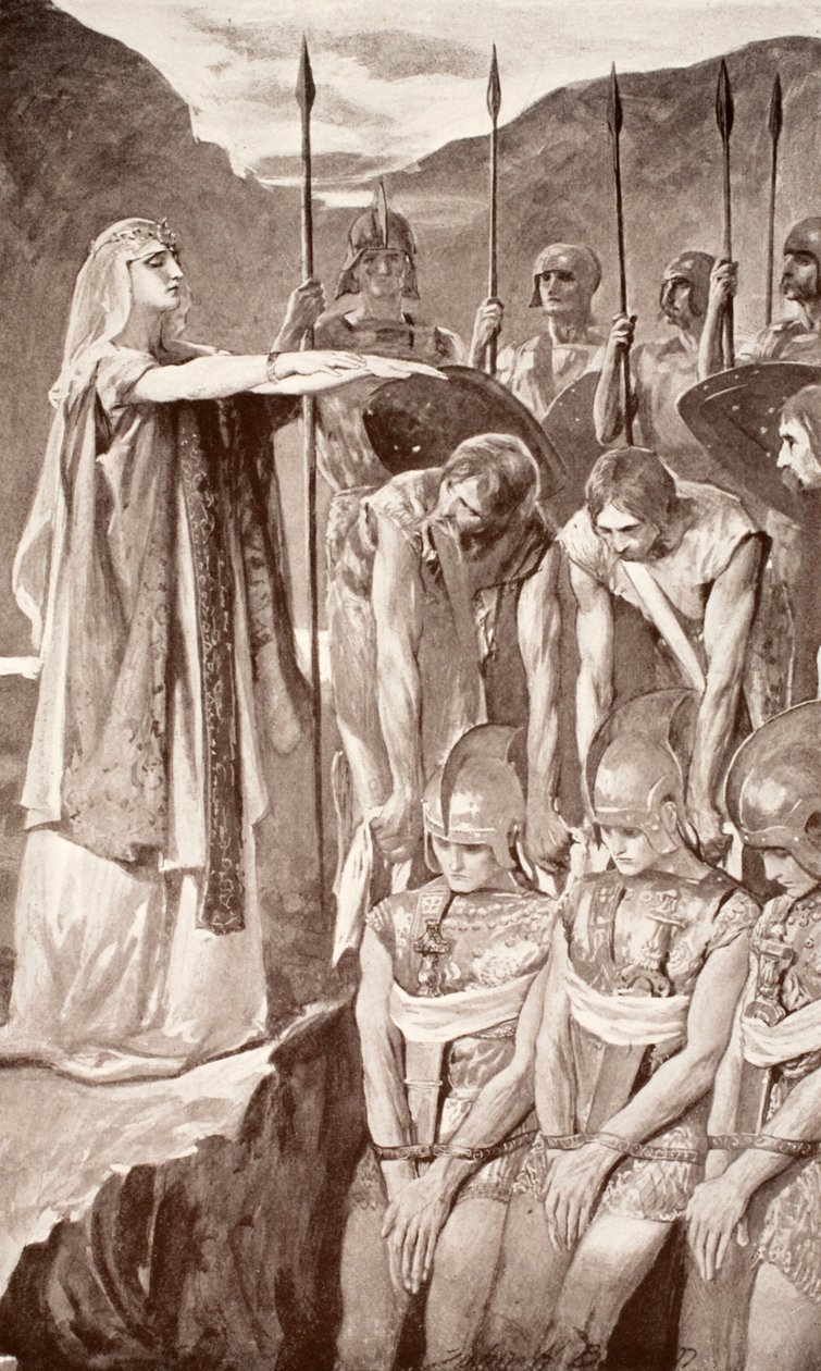 Deirdre'nin Ağıtı, Charles Squire tarafından 'Kelt Efsanesi ve Efsanesi'nden bir çizim, 1905 by John Henry Frederick Bacon