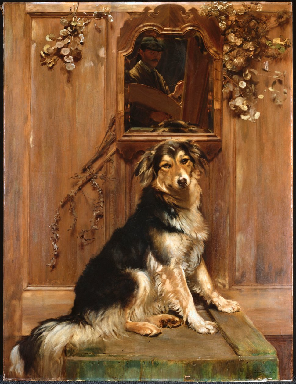 Köpek ve Ayna (tuval üzerine yağlı boya) by John Henry Lorimer