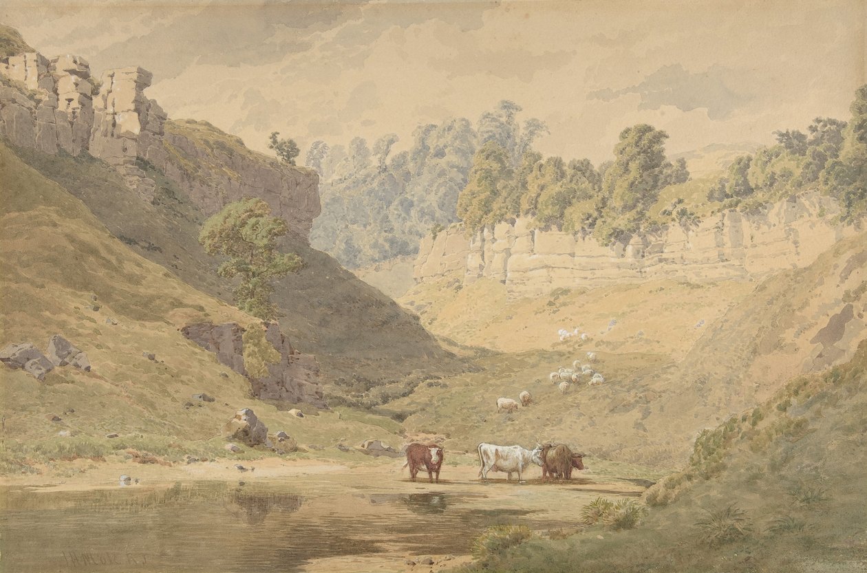 Vadideki Sulama Deliğinde Sığır, 1830-86. by John Henry Mole