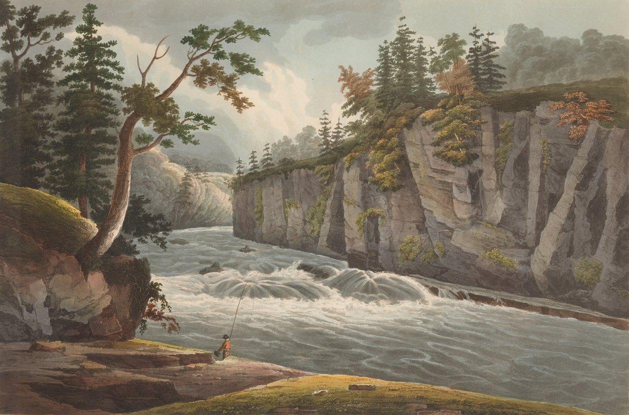 Hadley Şelalelerinin Üstündeki Rapids, Hudson Nehri Portföyünün 4 Numarası, 1822-23. by John Hill