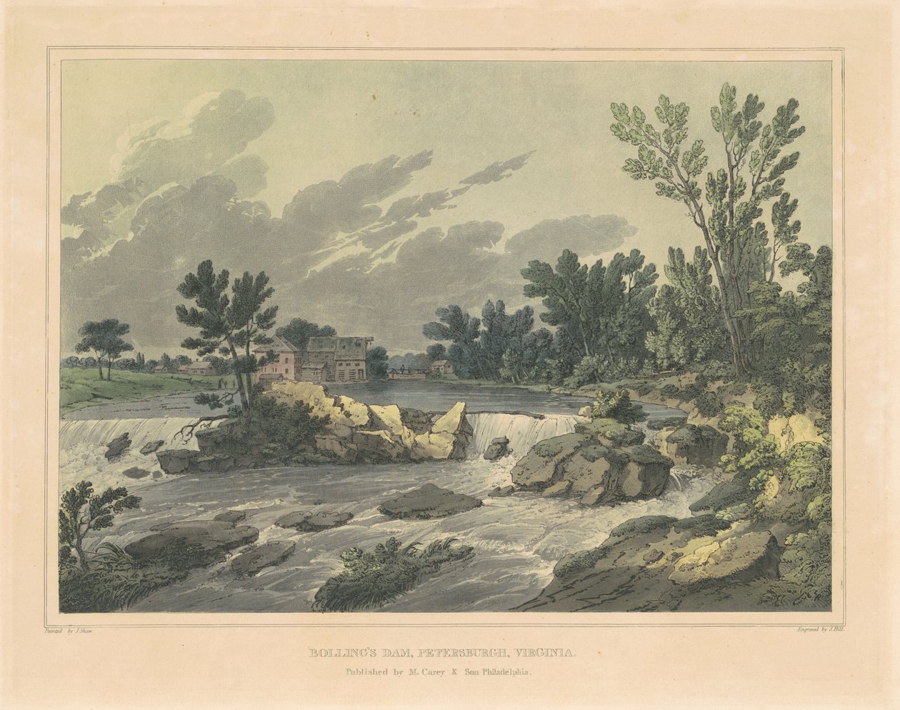 Bolling Barajı, Petersburgh, Virginia by John Hill, after Joshua Shaw