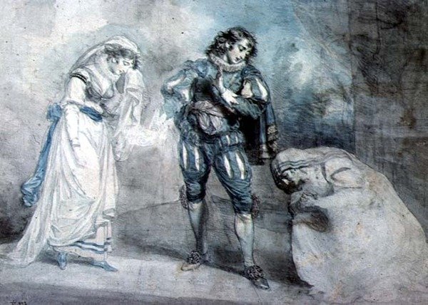 Pierre du Terrail, Chevalier de Bayard (1476-1524), dul kadın ve kızıyla birlikte by John Hodges Benwell