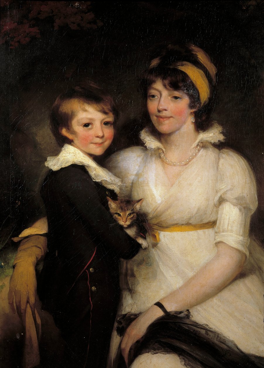 John Hoppner (1758-1810) tarafından bir kedi tutan genç kadın ve küçük çocuk by John Hoppner