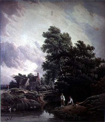 Su Değirmeni ve Figürlerle Peyzaj by John James Chalon