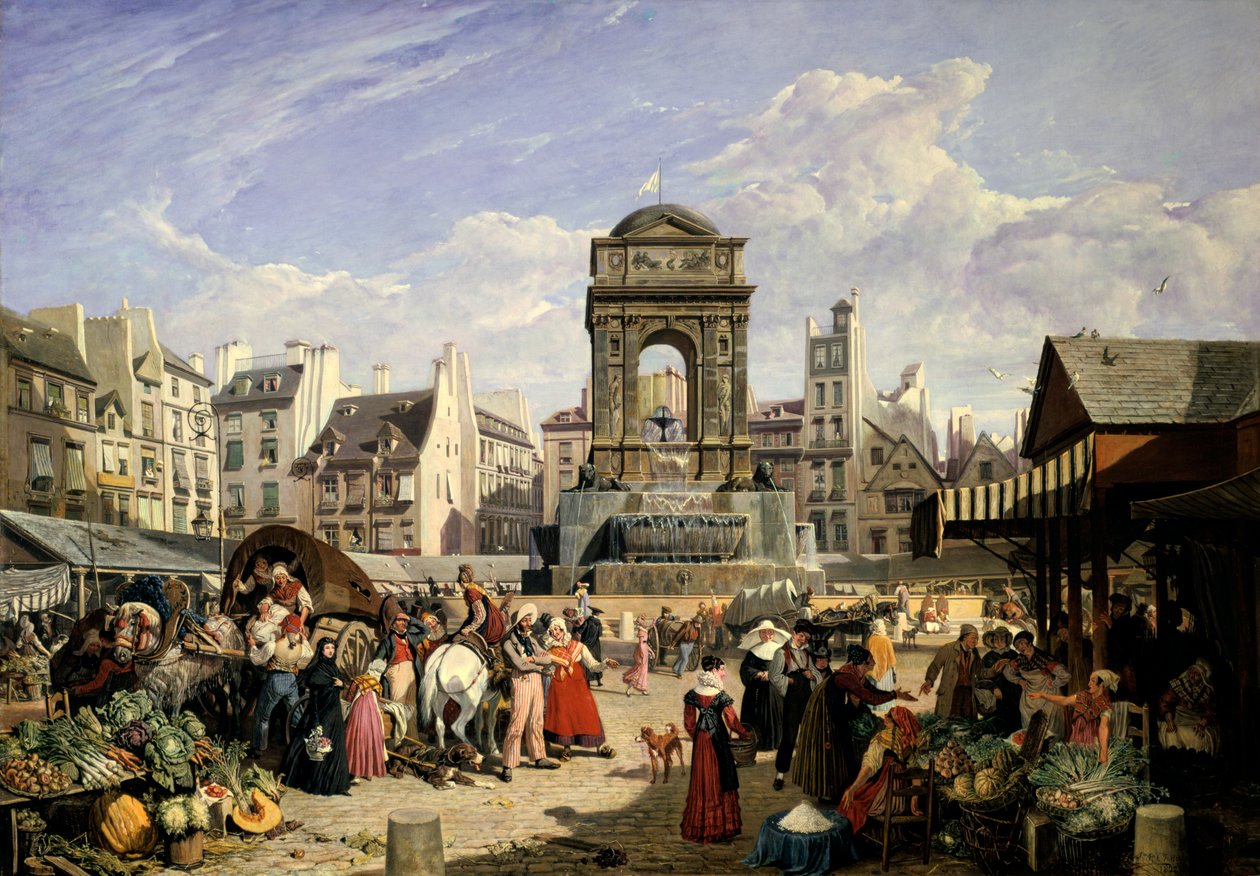 Masumlar Çarşısı ve Çeşmesi, Paris, 1823 by John James Chalon