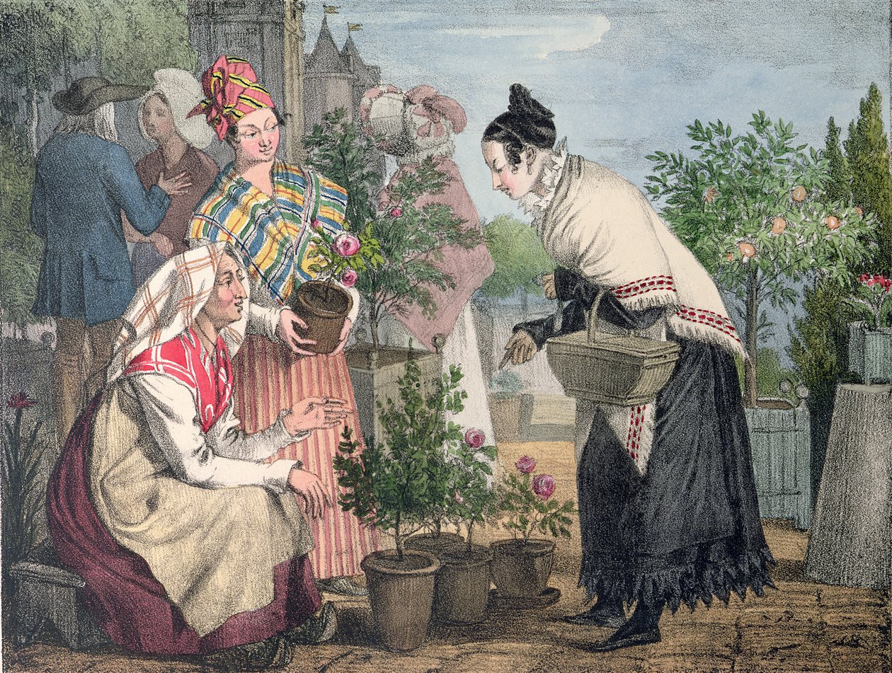 Çiçek Pazarı, Paris, Charles Joseph Hullmandel (1789-1850) tarafından oyulmuş, 1821