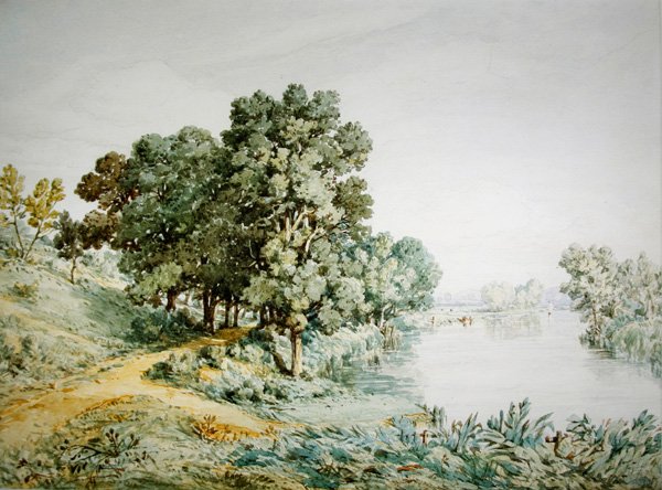 Yare Nehri üzerinde Postwick Grove (kağıt üzerine suluboya) by John Joseph Cotman