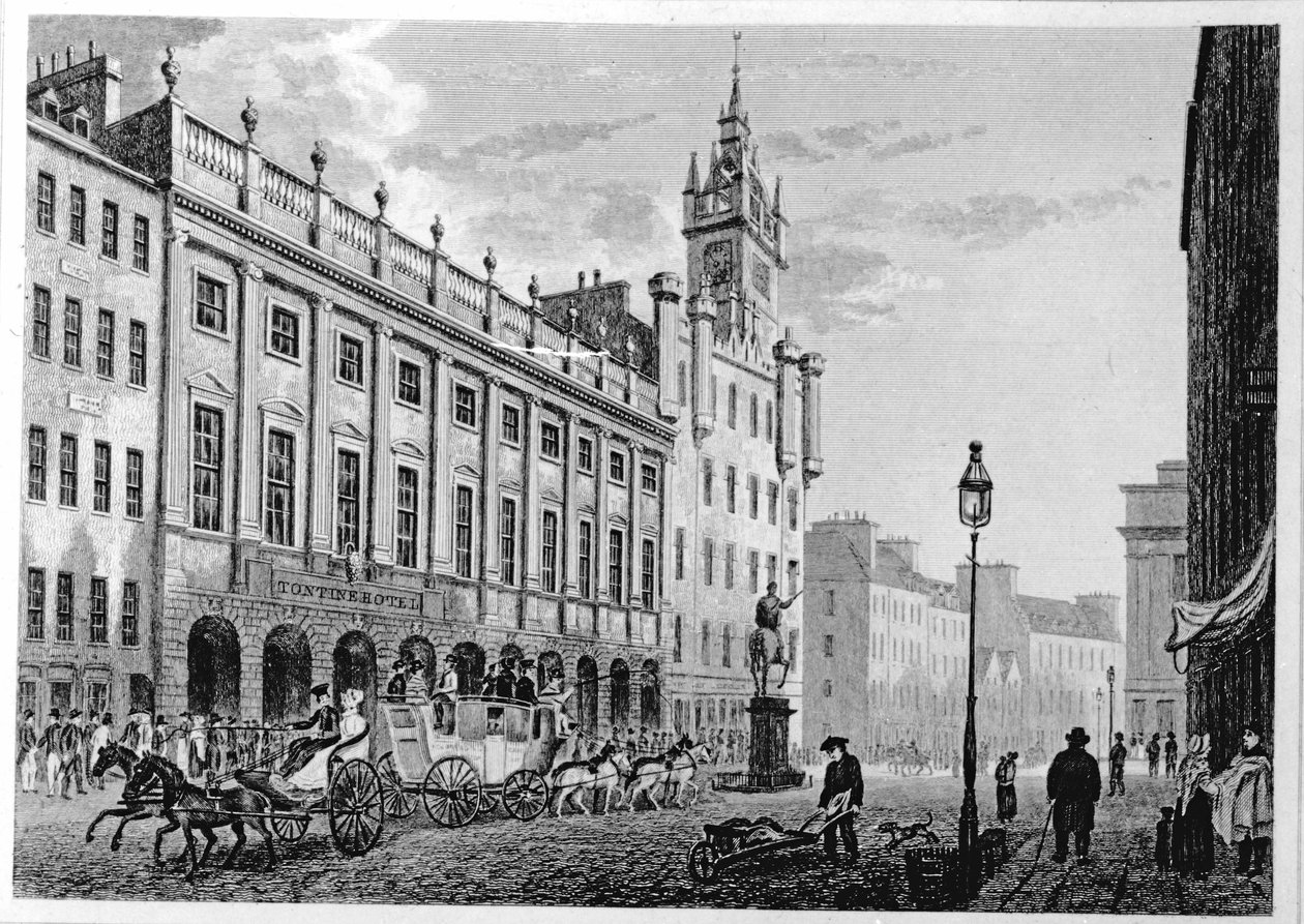Joseph Swan tarafından kazınmış The Town Hall, Exchange, Glasgow, 1828 by John Knox