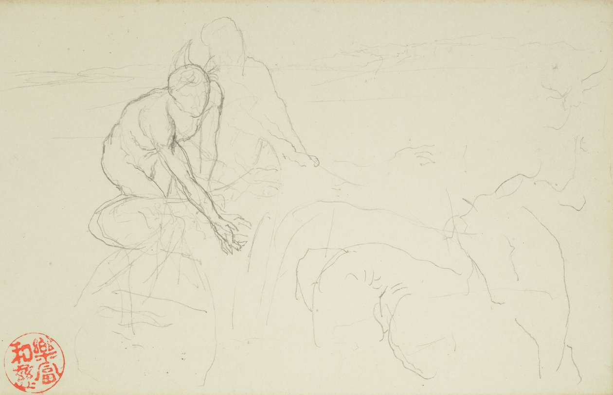 Aşil ve Xanthus, La Farge folyo #849 ve #860'dan 42 çizimden biri by John La Farge