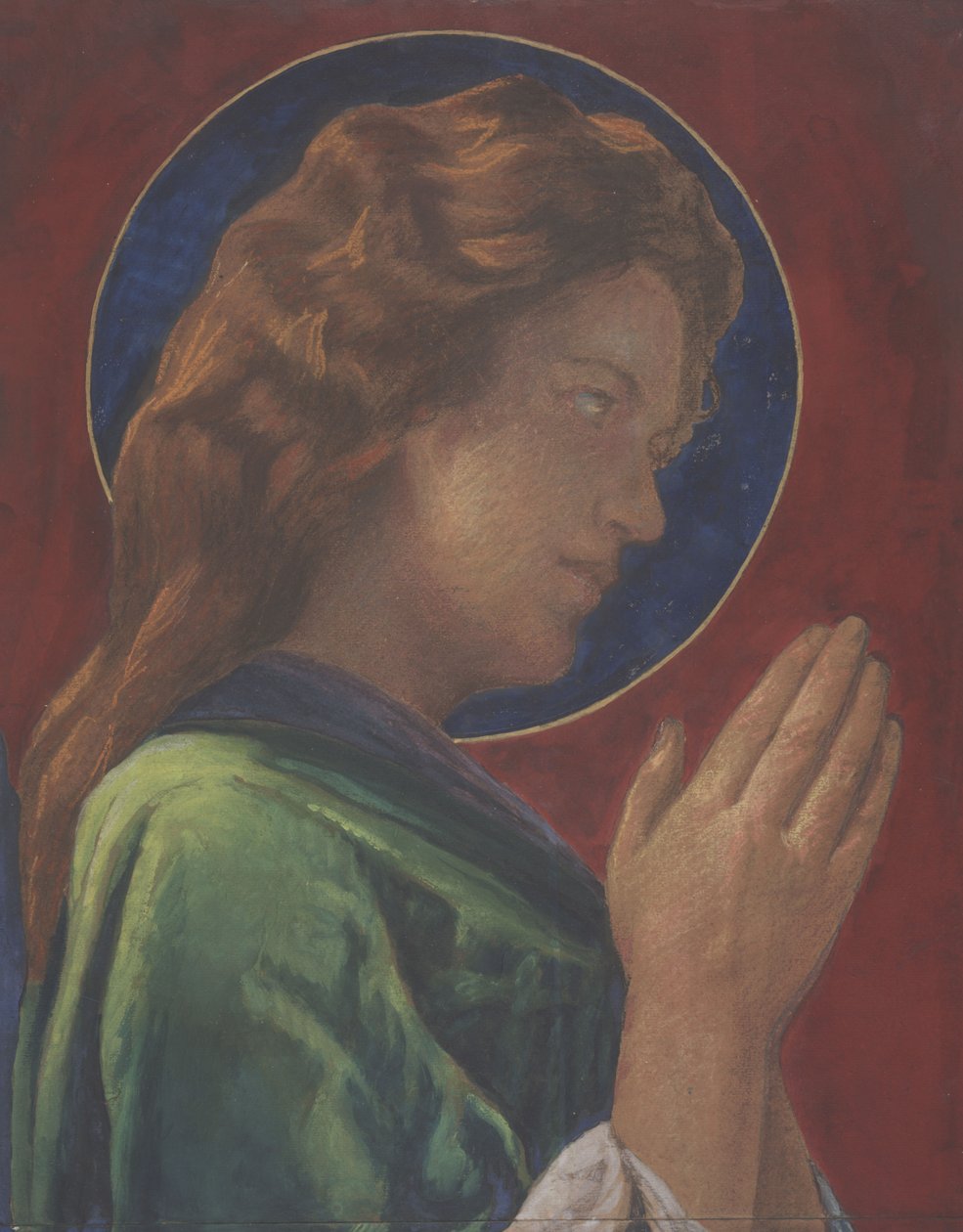 Bir Aziz (kontrplak üzerine monte edilmiş kağıt üzerine pastel ve sulu boya) by John La Farge or Lafarge