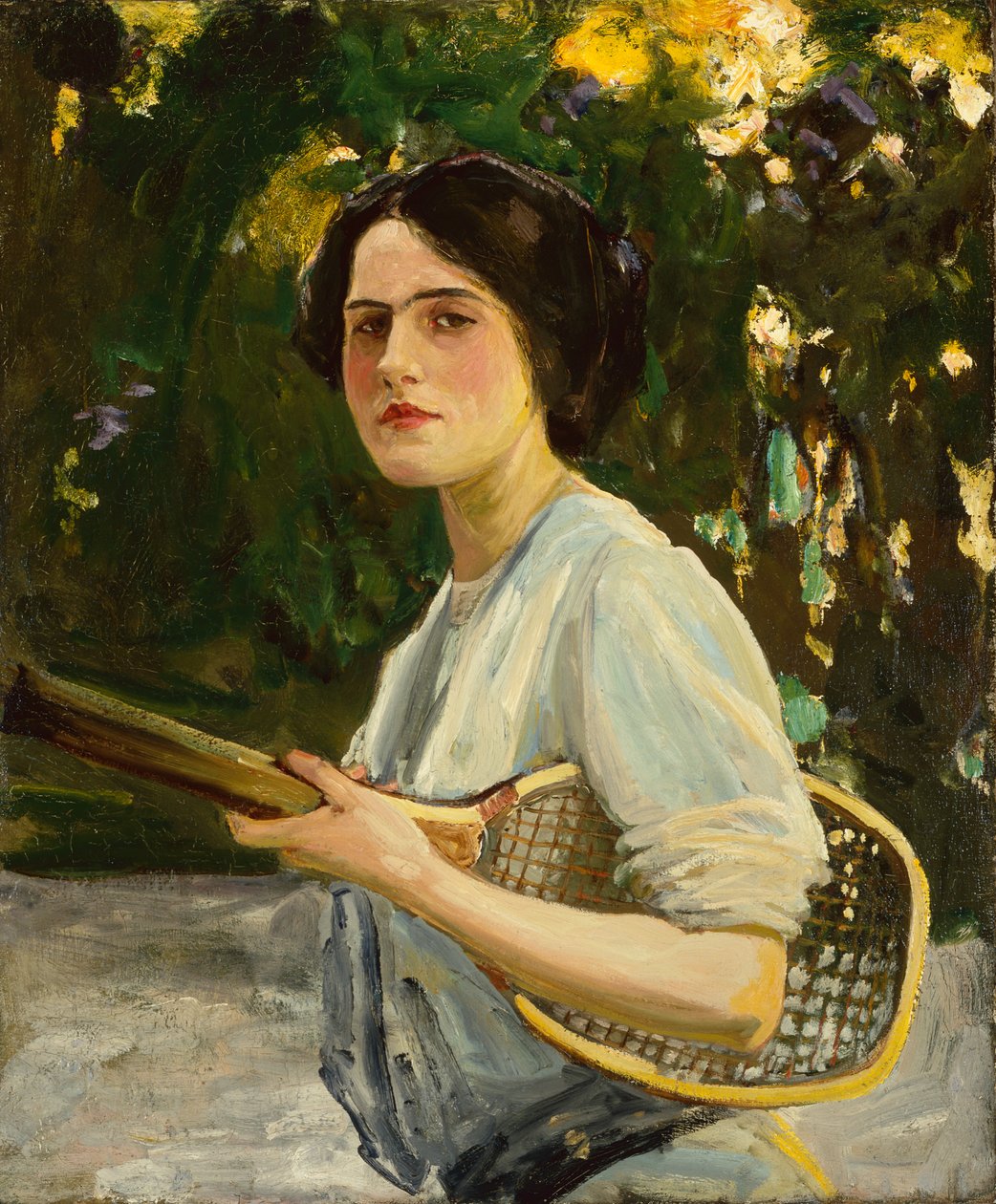 Eileen Lavery elinde tenis raketi tutuyor by John Lavery