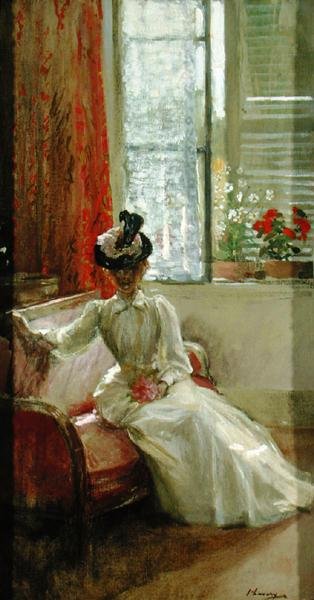 İç Mekan: Bir Leydi (tuval üzerine yağlı boya) by John Lavery