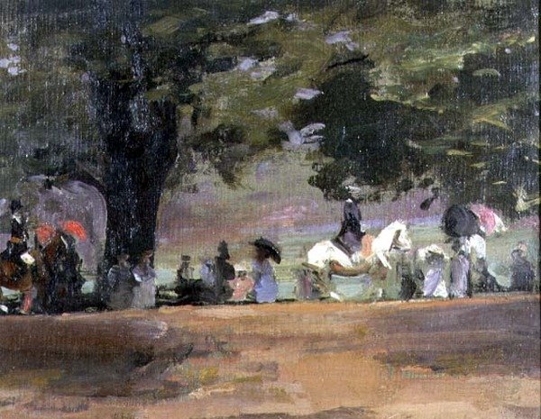 Rotten Row, Hyde Park No.1 (gemiye serilmiş tuval üzerine yağlı boya) by John Lavery