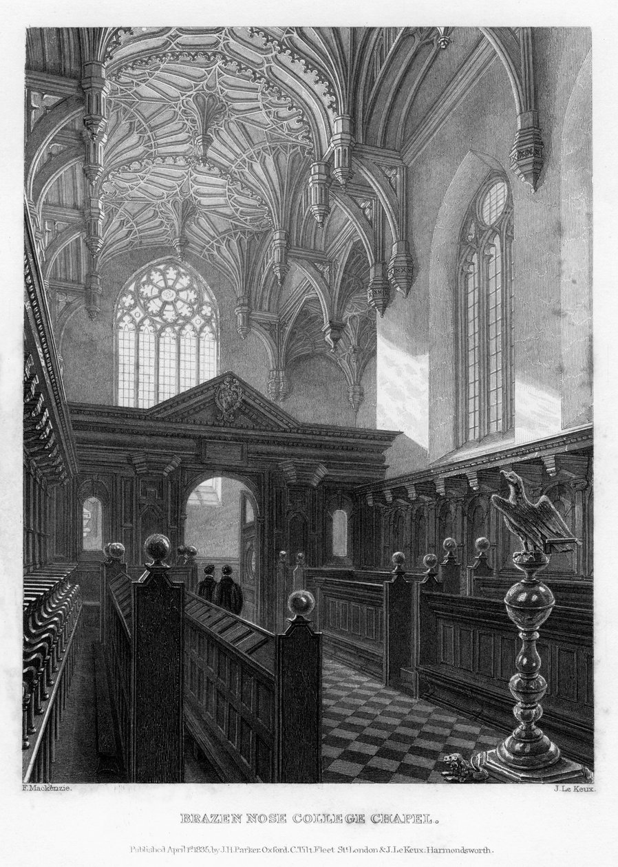 Brazen Nose Brasenose College Şapeli, Oxford Üniversitesi, 1835. by John Le Keux