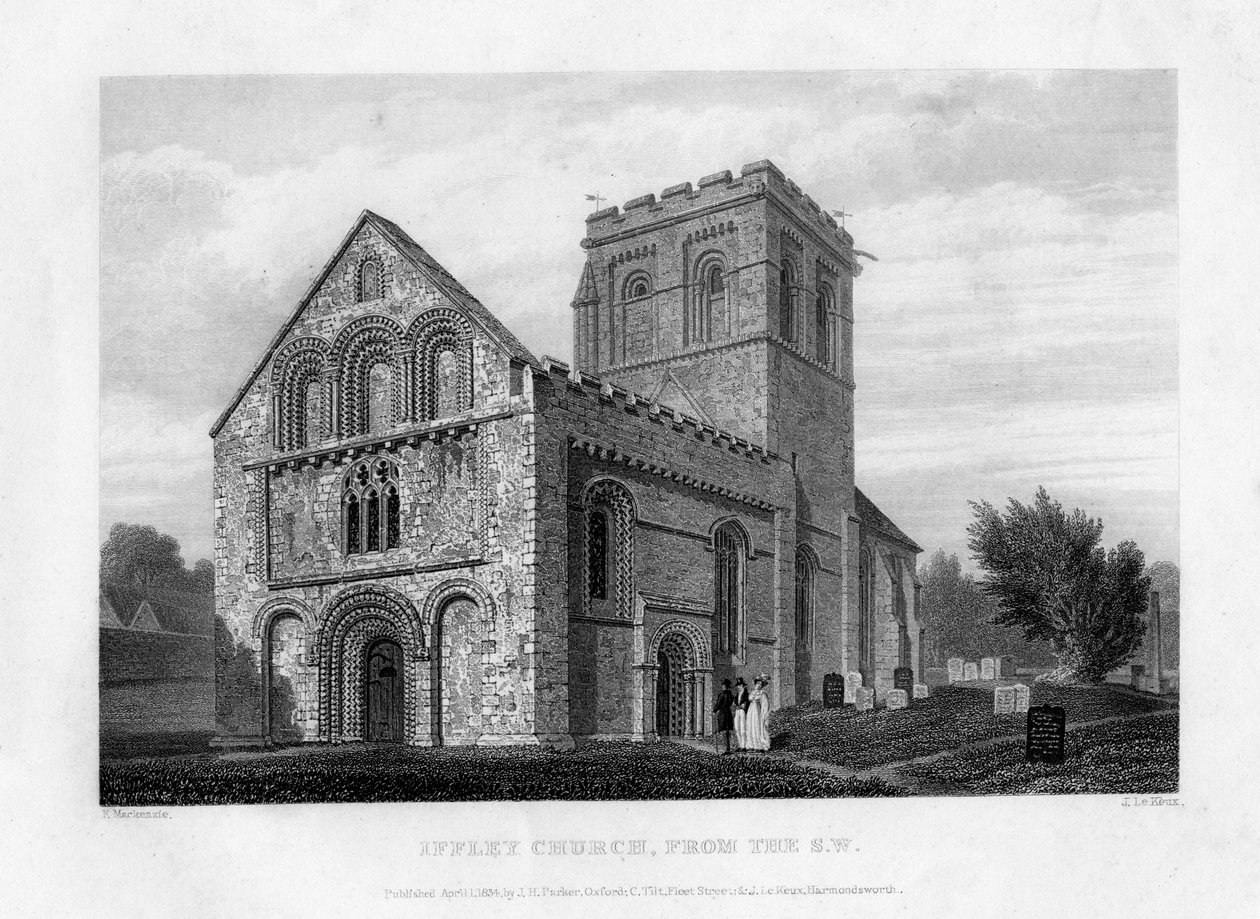 Güneybatıdan Iffley Kilisesi, Oxfordford, 1834. by John Le Keux