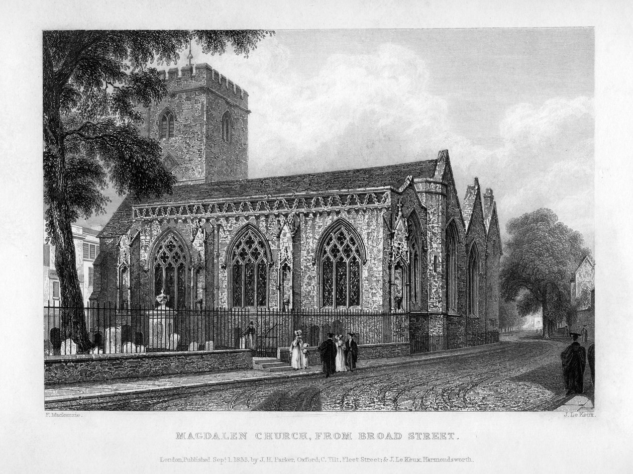 Magdalen Kilisesi, Broad Street, Oxford, 1833. by John Le Keux