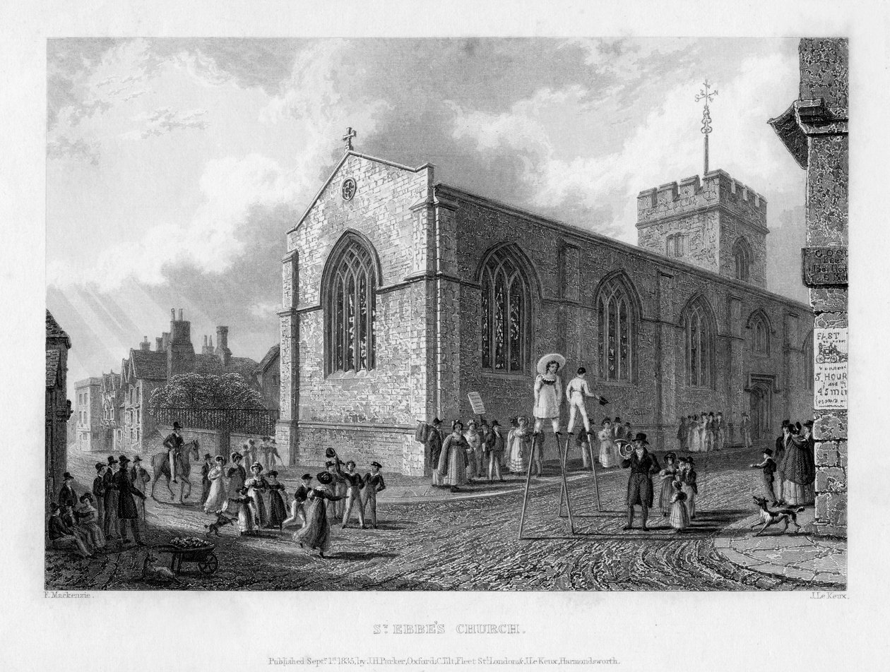 Aziz Ebbes Kilisesi, Oxford, 1835. by John Le Keux