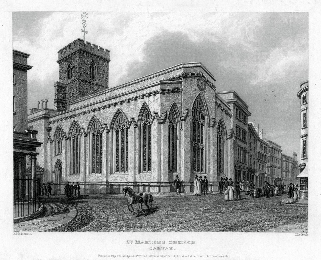 St Martins Kilisesi, Carfax, Oxford, 1835. by John Le Keux
