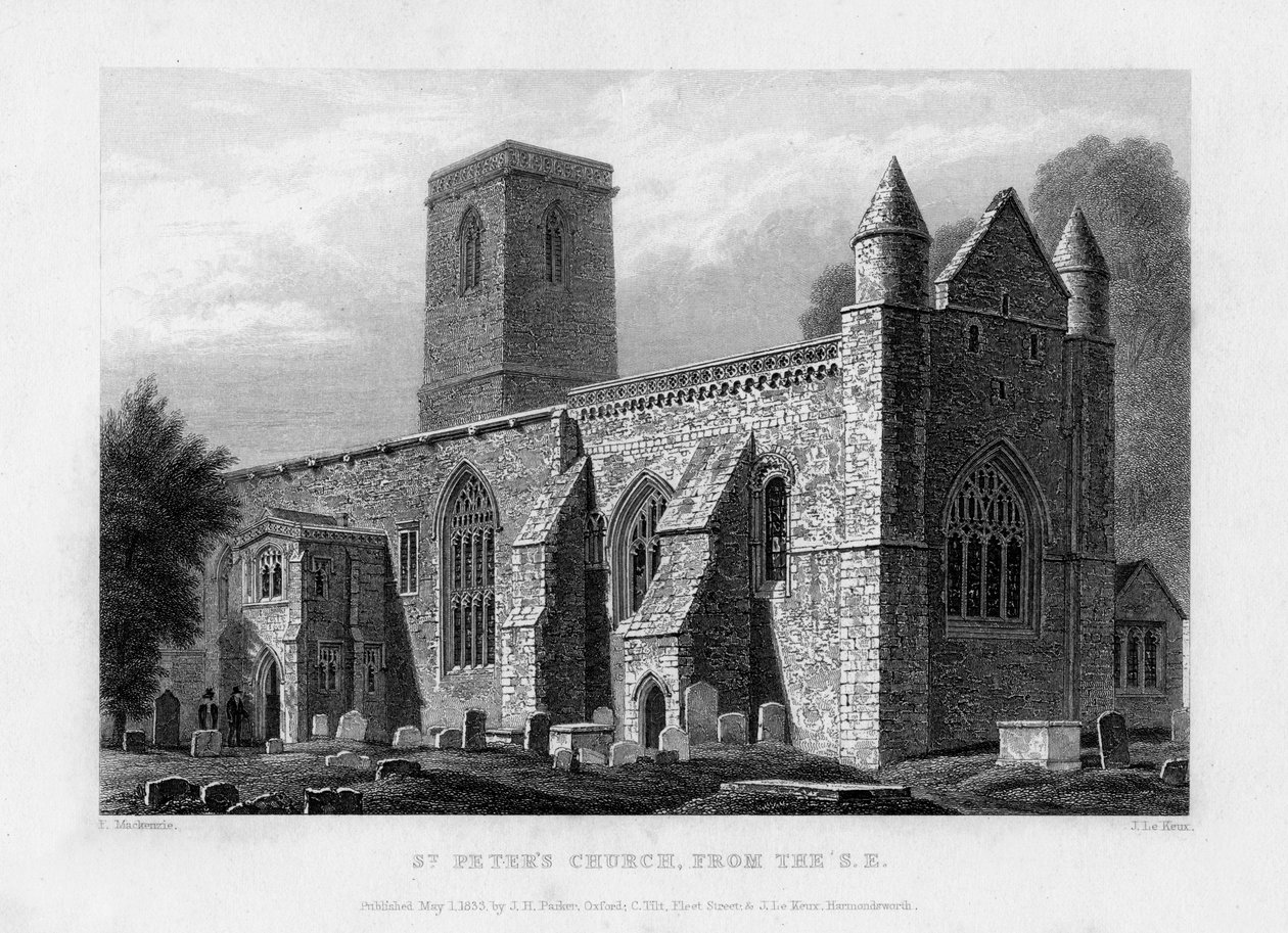 St Peters Kilisesi, güneydoğudan, Oxford, 1833. by John Le Keux
