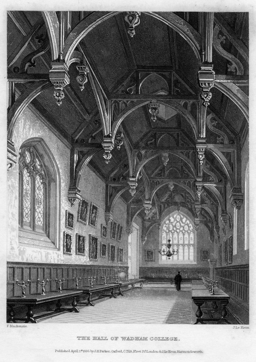 Wadham Koleji Salonu, Oxford Üniversitesi, 1836. by John Le Keux
