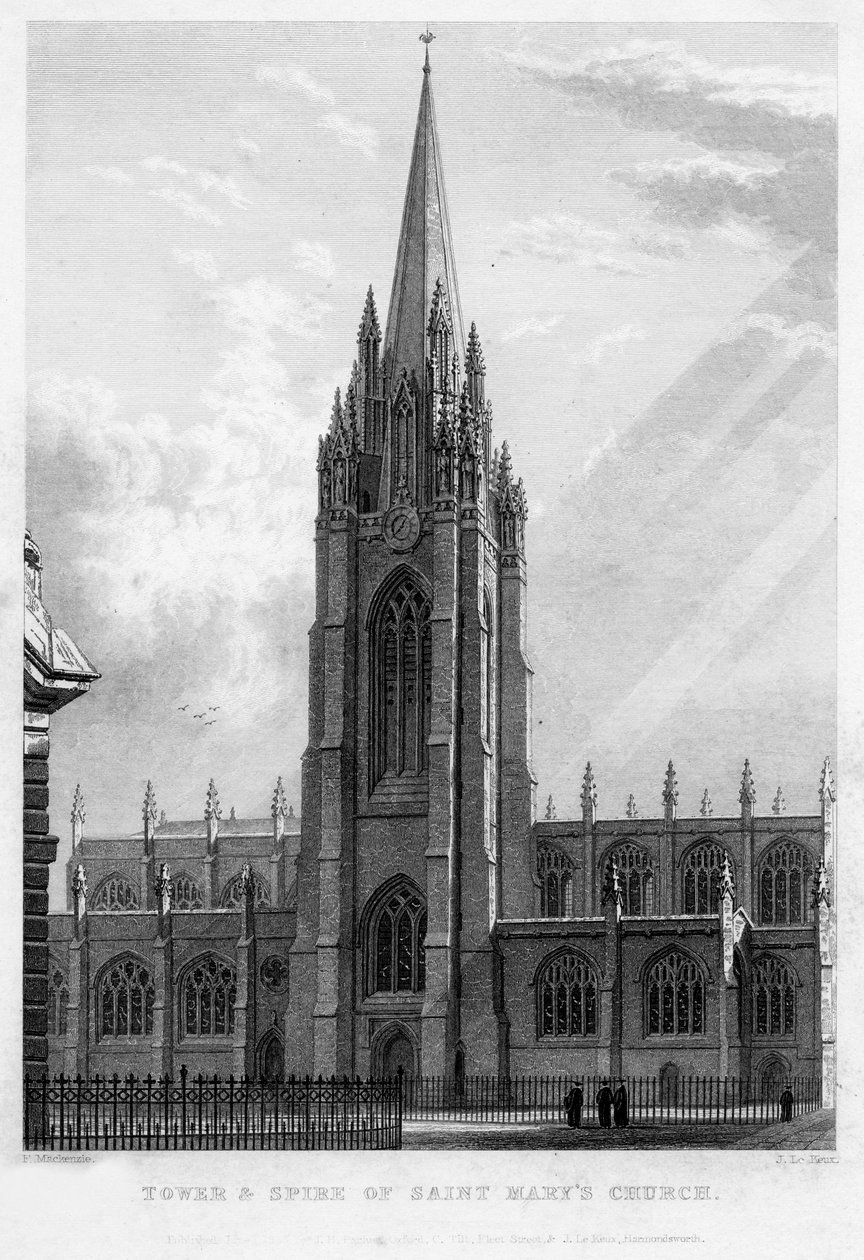 Saint Marys Kilisesi'nin kulesi ve kulesi, Oxford, 1833. by John Le Keux
