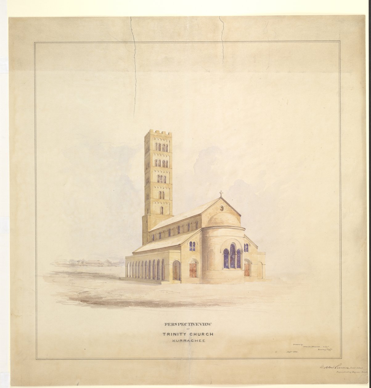 Trinity Kilisesi, Kurrachee (Karaçi), Eylül 1856 (kağıt üzerine suluboya) by John Le Mesurier