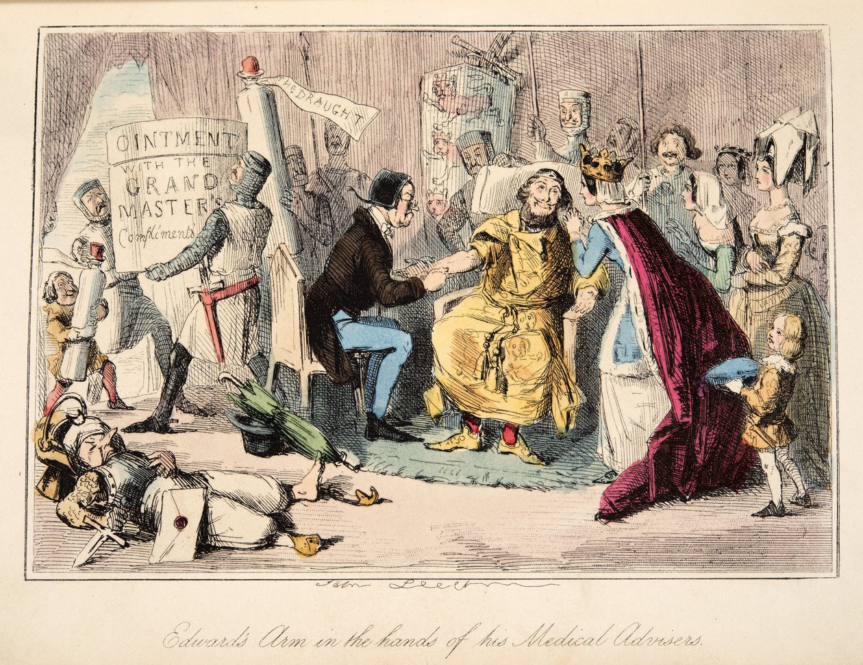 Edward'ın Kolu Tıbbi Danışmanlarının Elinde, İngiltere'nin Komik Tarihinden, pub. 1864 (el renginde gravür) by John Leech