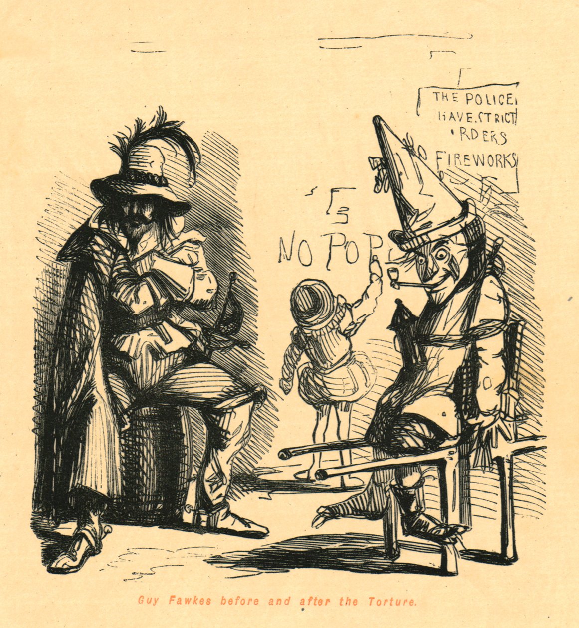 Guy Fawkes, İşkence öncesi ve sonrası, 1897. by John Leech