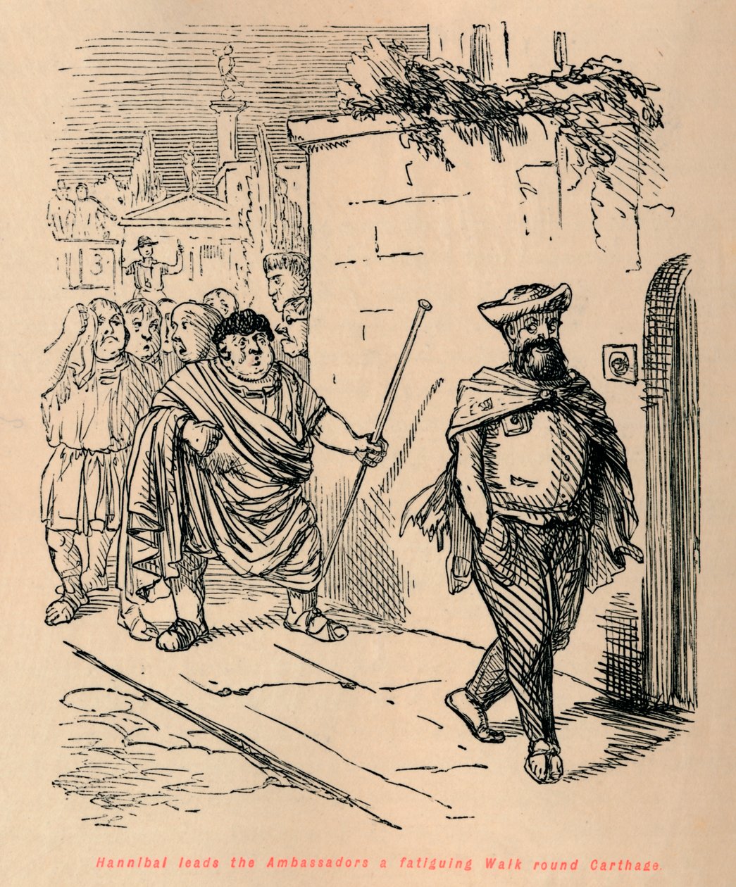 Hannibal, Büyükelçilere Kartaca çevresinde yorucu bir yürüyüşe öncülük ediyor, 1852 by John Leech