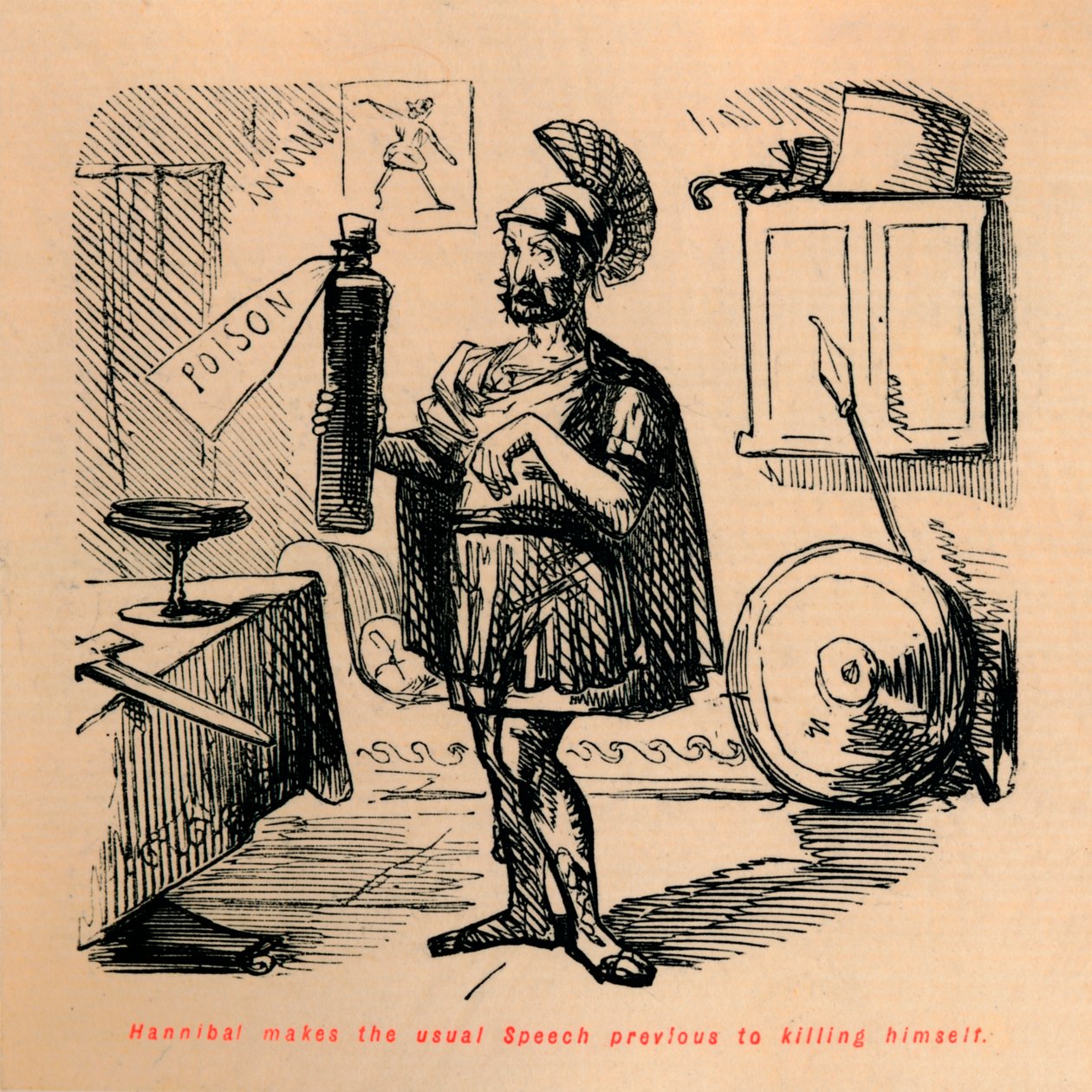 Hannibal, kendini öldürmeden önceki olağan konuşmasını yapıyor, 1852 by John Leech