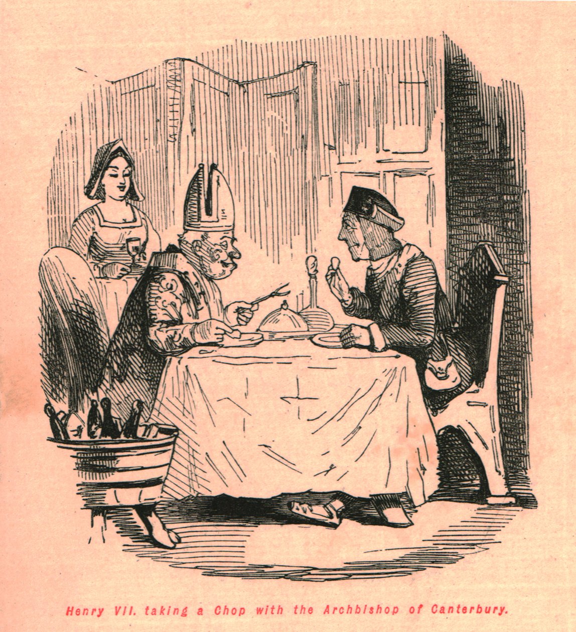Henry VII, 1897, Canterbury Başpiskoposu ile bir pirzola alırken. by John Leech