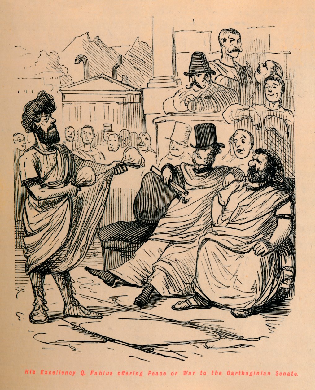 Ekselansları Q Fabius, Kartaca Senatosuna Barış veya Savaş teklif ediyor, 1852 by John Leech