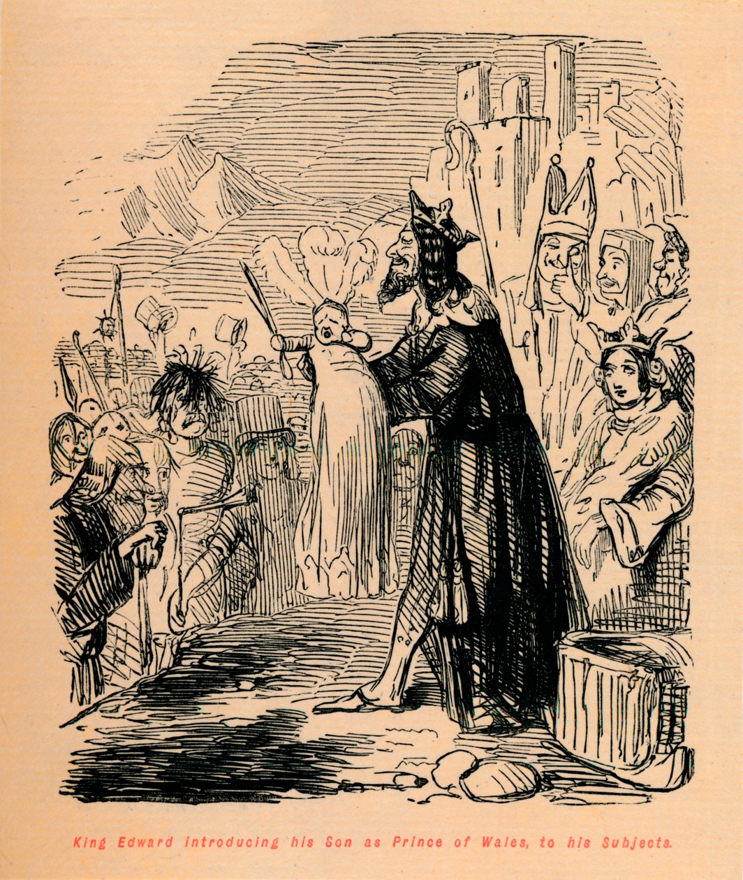 Kral Edward, Oğlunu Uyruklarına Galler Prensi olarak tanıtıyor, c1860, c1860 by John Leech
