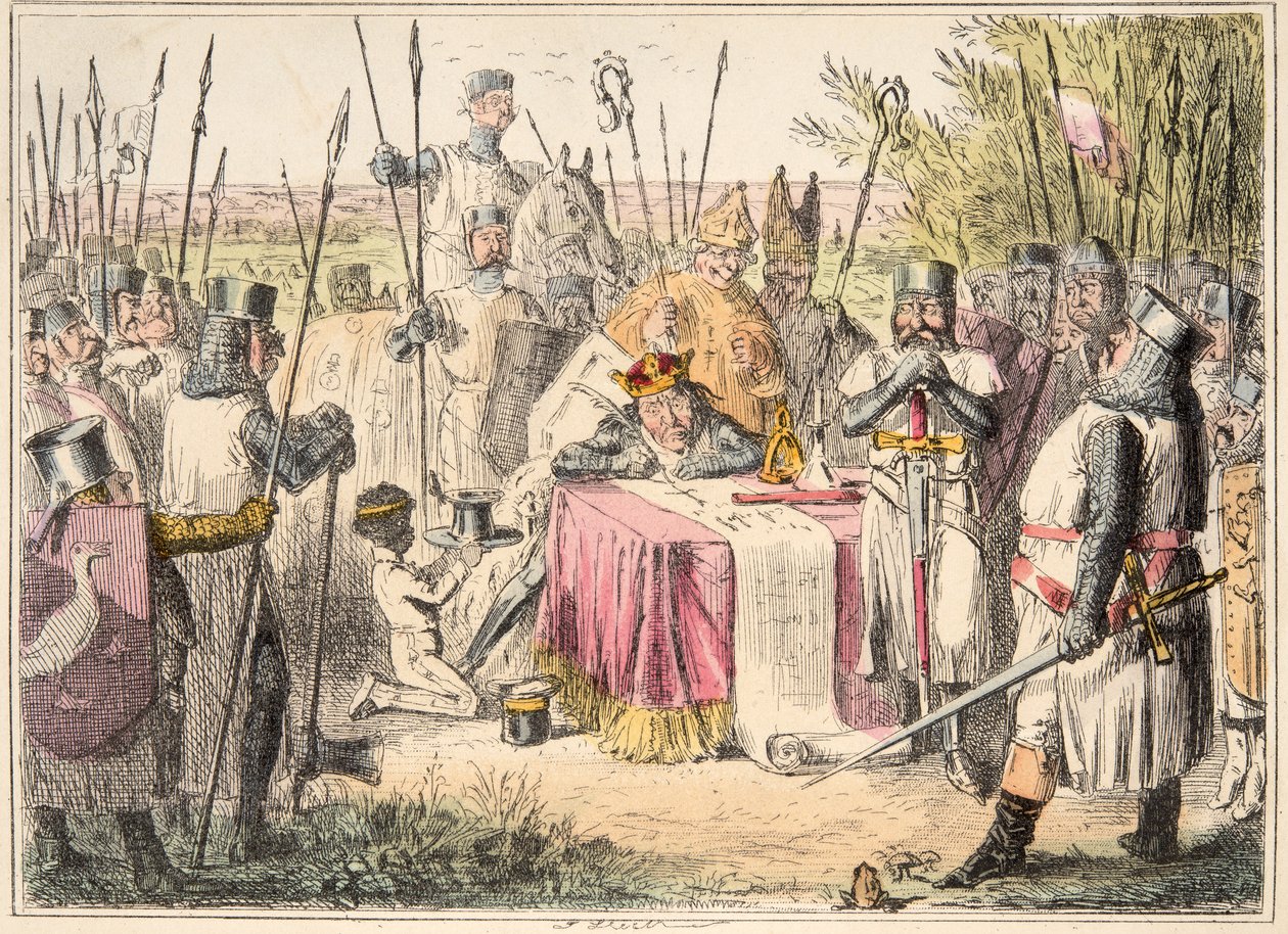 King John Signing Magna Carta, The Comic History of England, pub. 1864 (el renginde gravür) by John Leech