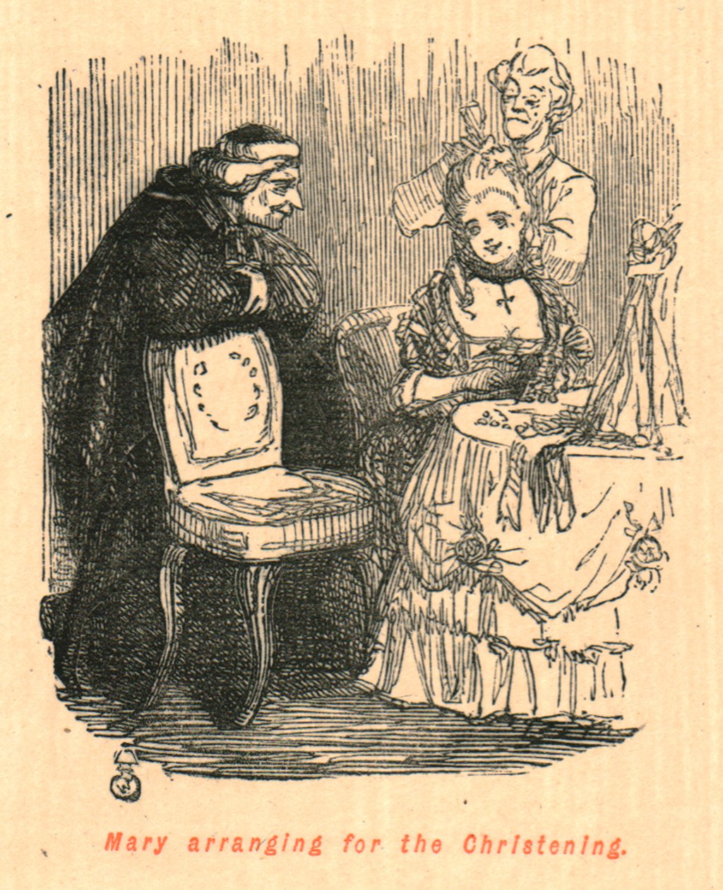 Mary, Vaftiz törenini düzenlerken, 1897. by John Leech