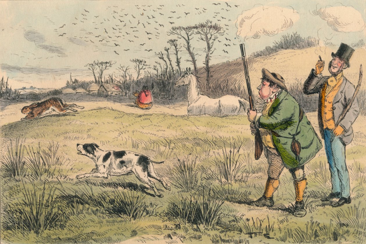 Bay Jogglebury Crowdey, köpeği ve silahı, c1860s. by John Leech