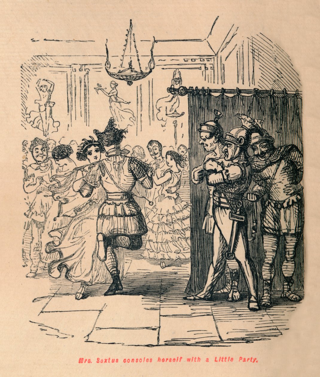 Bayan Sextus bir Küçük Parti ile kendini teselli ediyor, 1852 by John Leech