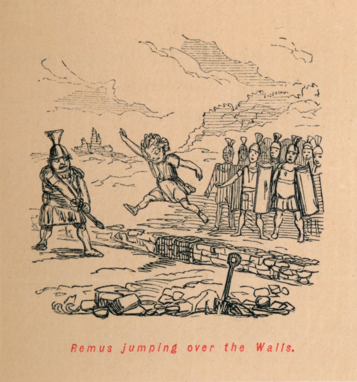 Remus, Duvarların Üzerinden Atlarken, 1852 by John Leech