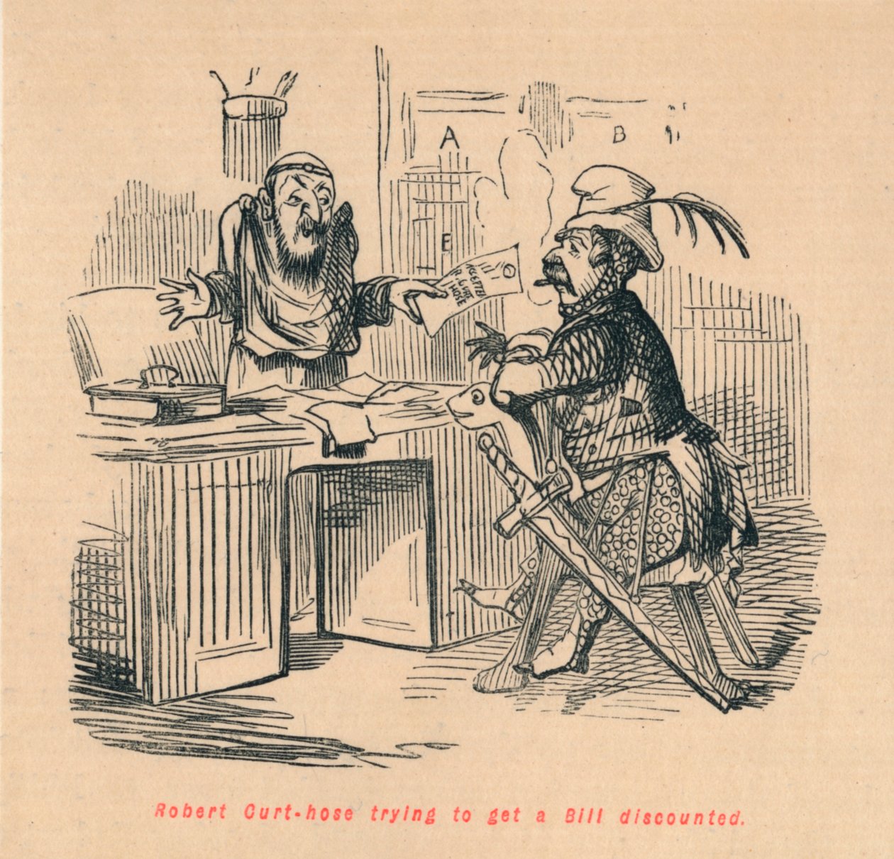 Robert Curthose, indirimli bir Bill almaya çalışıyor, c1860, c1860 by John Leech
