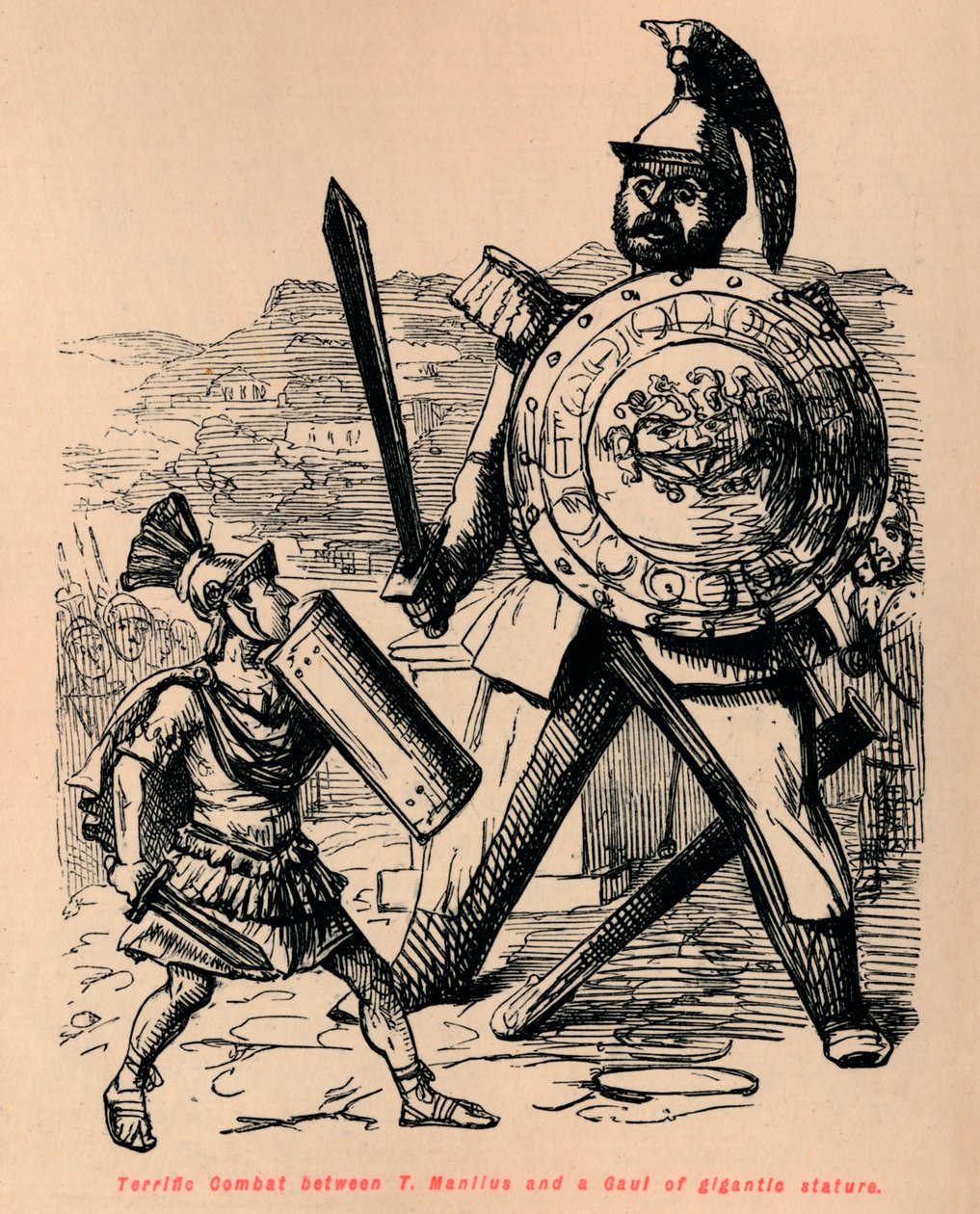 T Manlius ve devasa bir Galyalı arasındaki Müthiş Savaş, 1852 by John Leech