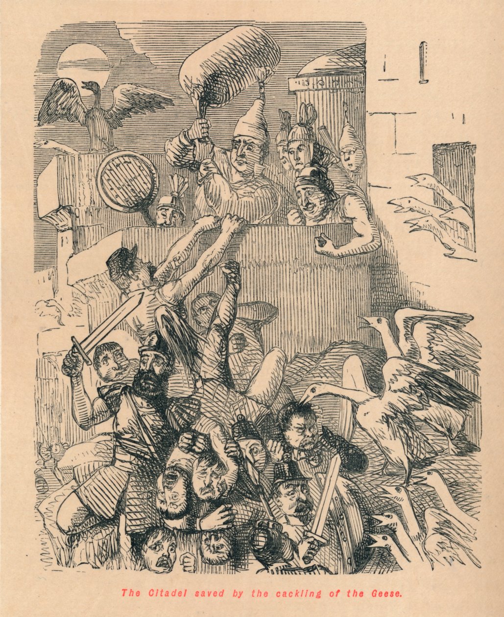 Kazların kıkırdamasıyla kurtarılan Kale, 1852 by John Leech