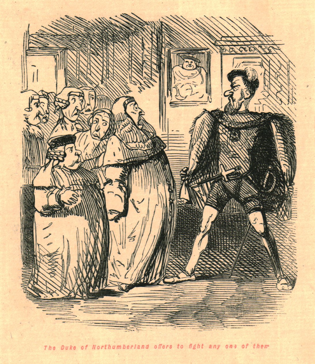Northumberland Dükü onlardan herhangi biriyle savaşmayı teklif ediyor, 1897. by John Leech