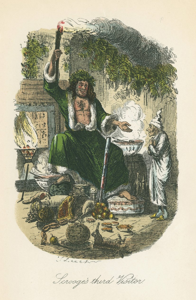 Scrooge'a görünen Noel Hediyesinin Hayaleti. Charles Dickens A Christmas Carol, Londra 1843-1834 için John Leech'in (1817-64) çizimi. by John Leech