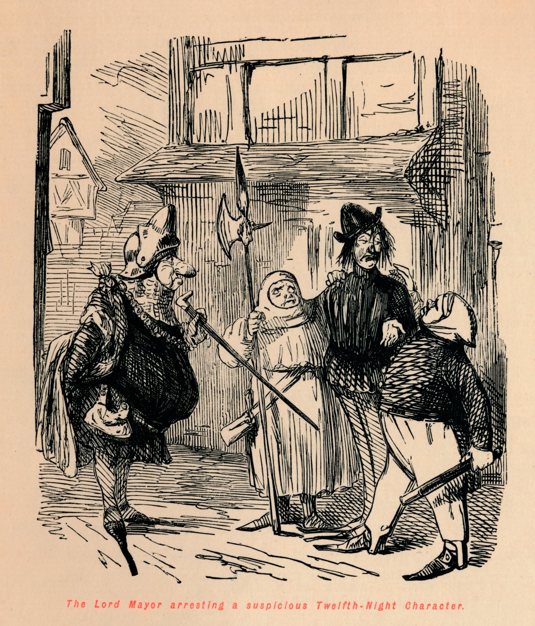 Lord Mayor şüpheli bir Onikinci Gece Karakterini tutuklarken, c1860, c1860 by John Leech