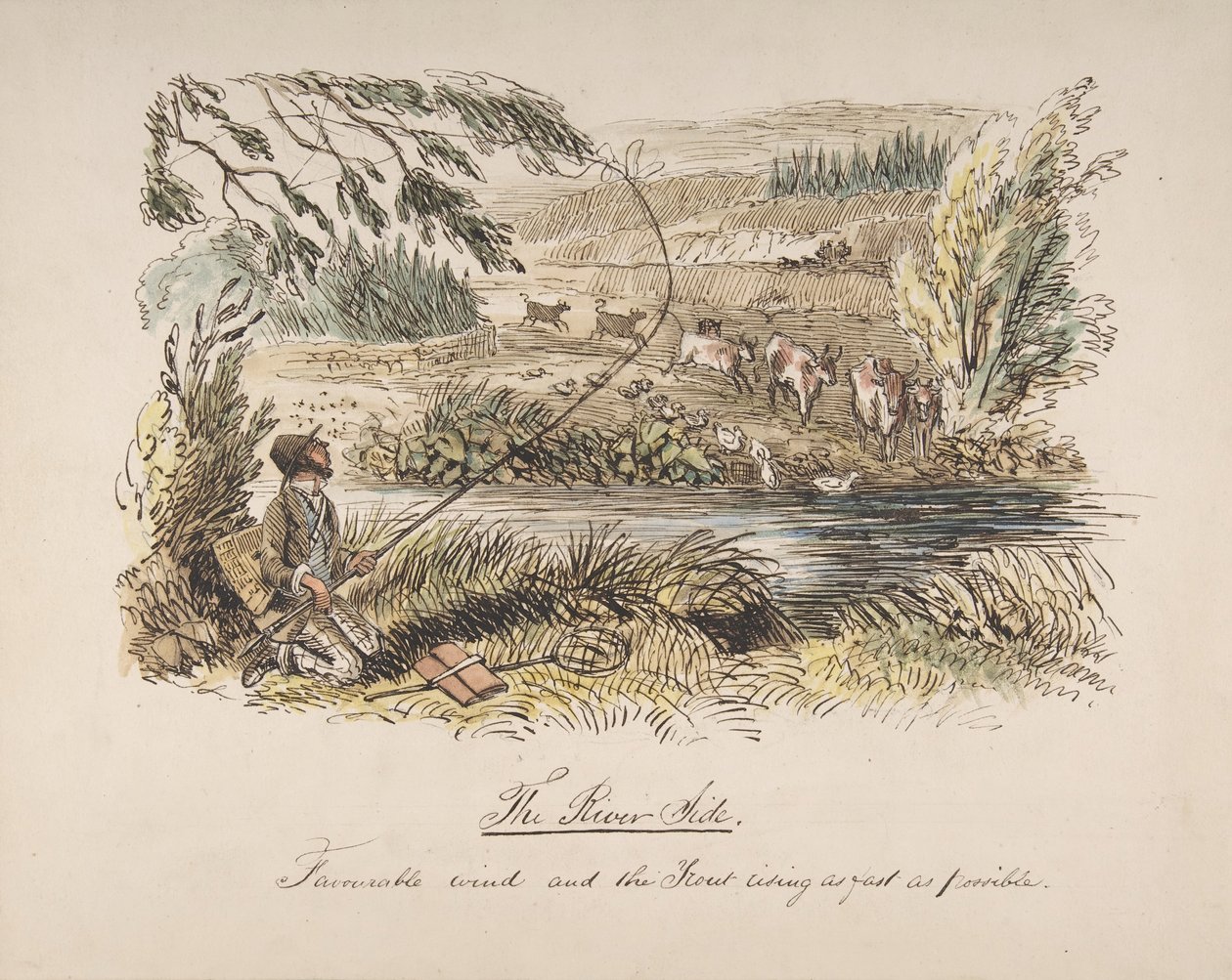 Nehir Kenarı, Uygun Rüzgar ve Olabildiğince Hızlı Yükselen Alabalık, 1830-64. by John Leech