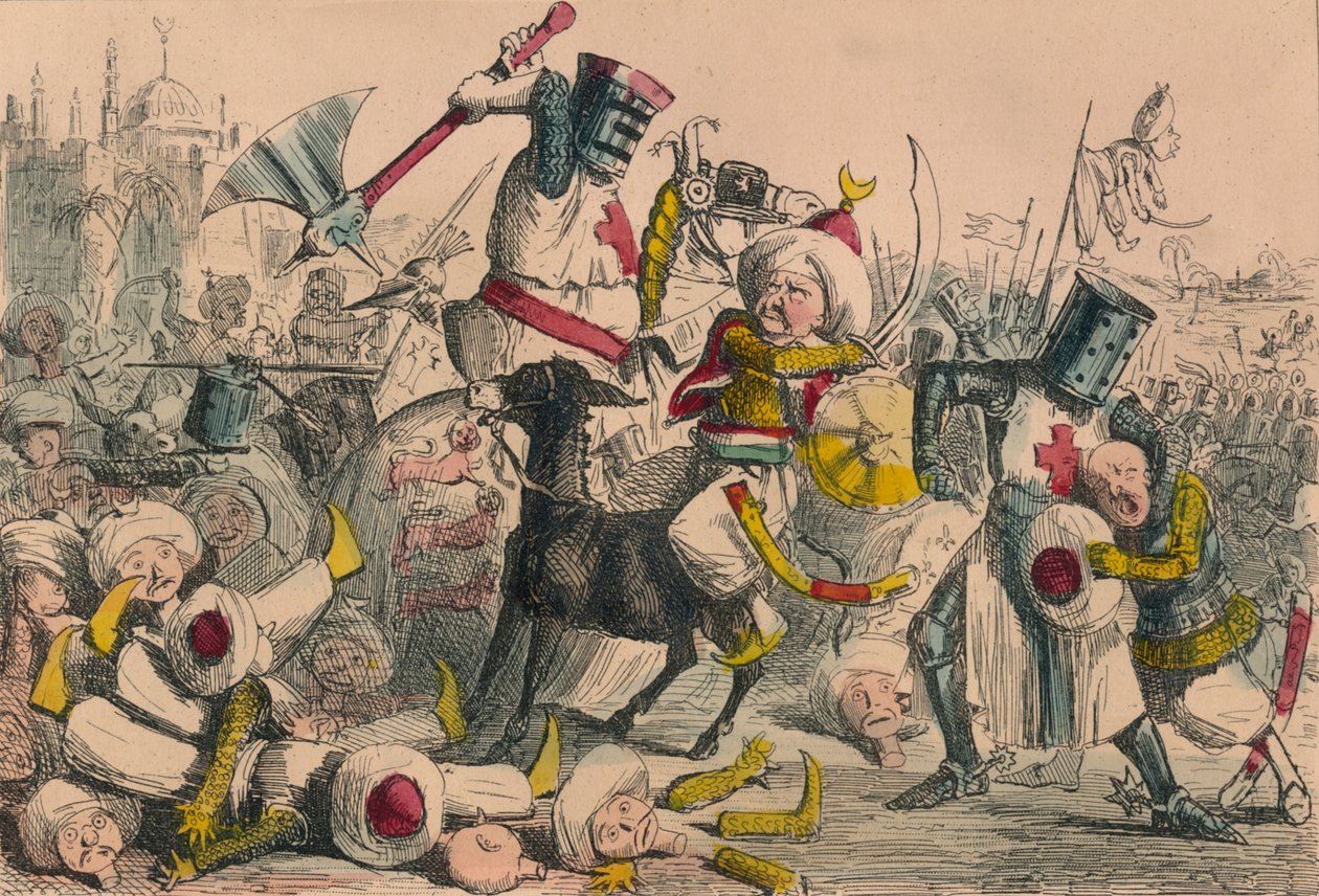 Richard Coeur de Lion ve Selahaddin Eyyubi arasındaki müthiş dövüş, 1850 by John Leech and Gilbert Abbott A Beckett