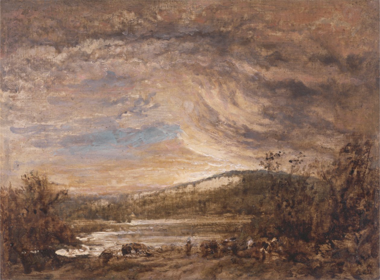 Bir Nehir Manzarası, Gün Batımı by John Linnell
