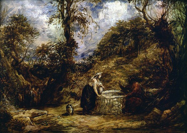 Kuyudaki İsa ve Sümerli Kadın (panelde yağlı boya) by John Linnell