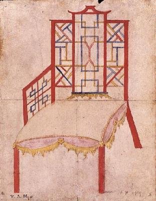 Chinoiserie sandalye tasarımı, c.1753 (kağıt üzerine sulu boya) by John Linnell